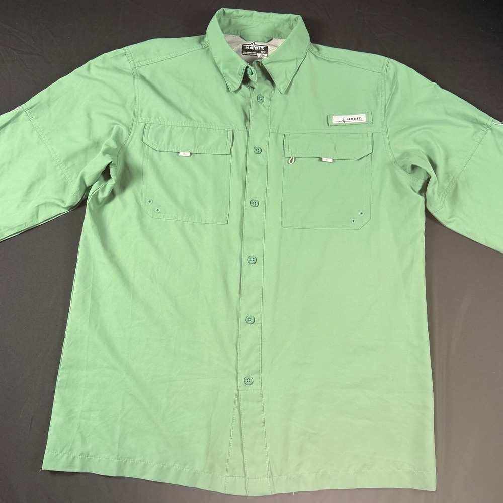Habit Mens Long Sleeve Fishing Shirt Light Green UPF 40+ Ventilated Size Medium